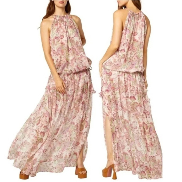 Misa Angelina Floral Drop Waist Maxi Halter Dress Flowy Feminine Size M/L NWT - Picture 1 of 13
